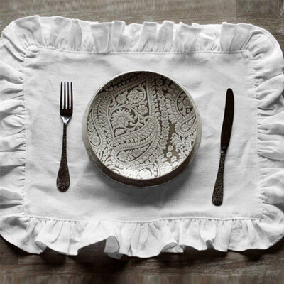 100 % lininės servetėlės Vestuvių vakarienė Vienspalvė Flounce Padėklai su raukšlėmis Klasikinė pagal užsakymą namų stalo servetėlė