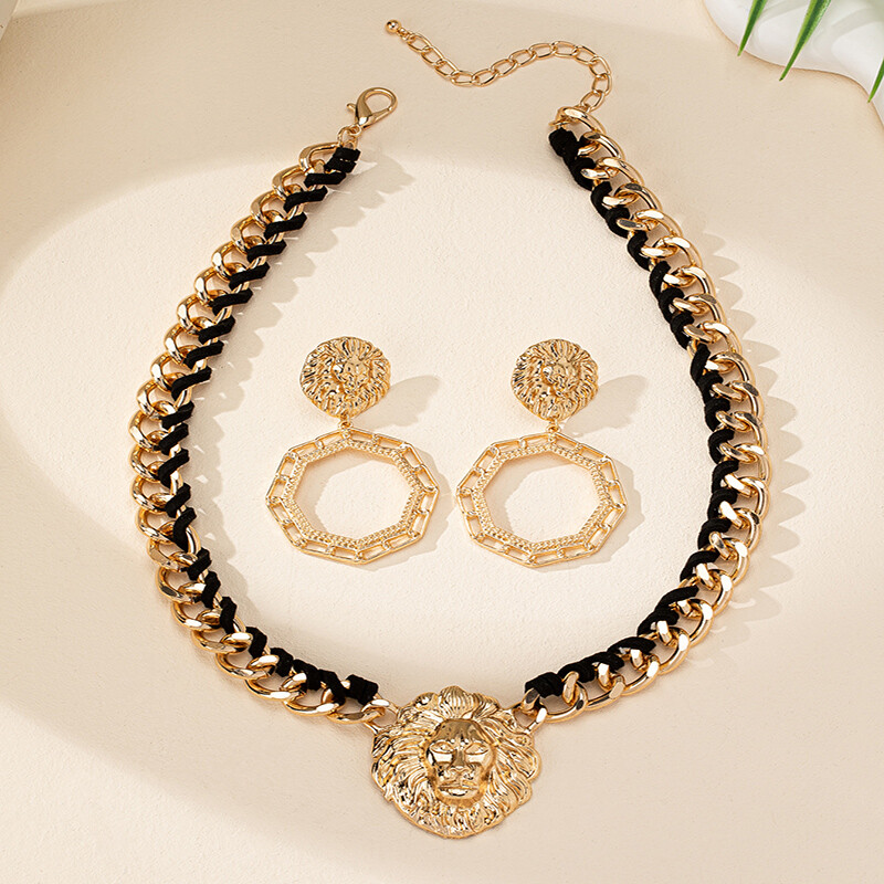 Vintage divat ékszer szett Divatos oroszlánfej medál nyaklánc Elegáns temperamentum design csepp fülbevaló nőknek női ajándékok