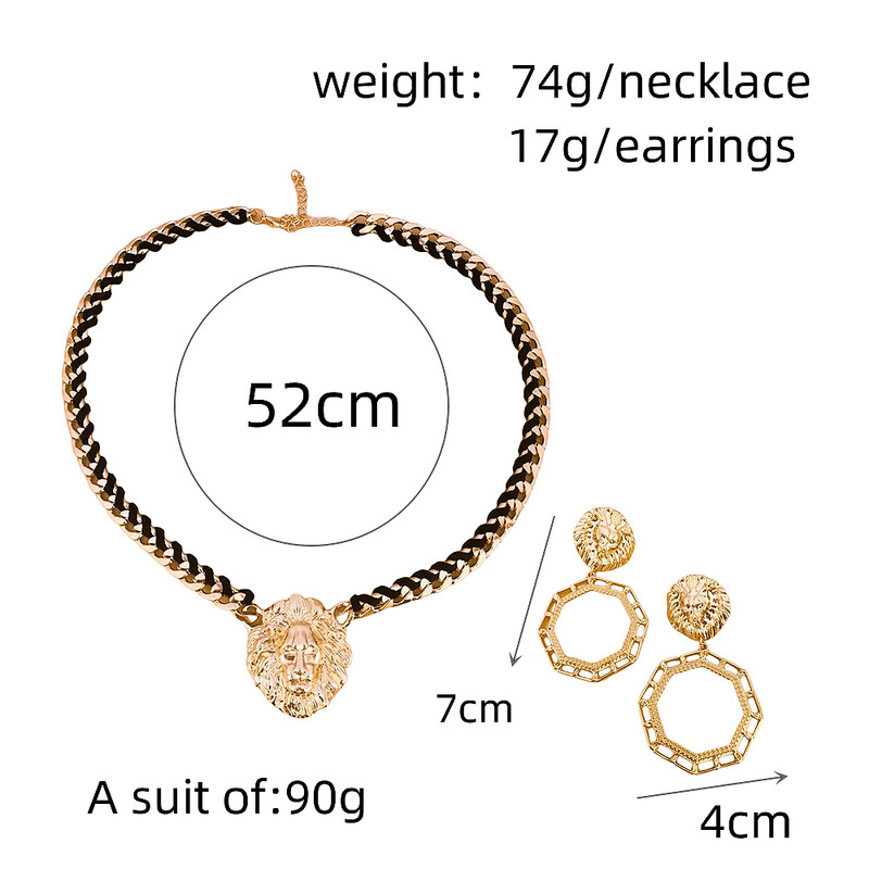 Vintage divat ékszer szett Divatos oroszlánfej medál nyaklánc Elegáns temperamentum design csepp fülbevaló nőknek női ajándékok