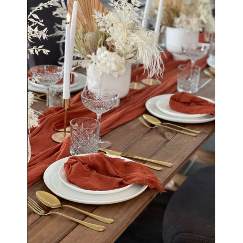 Rust Wedding Salveta Pamučna tkanina 43 cm 17 in Rustikalna gaza Hanky Ručnik za čaj Podmetači za blagovanje Posteljina za vjenčanje Lan Dekoracija kućnog stola