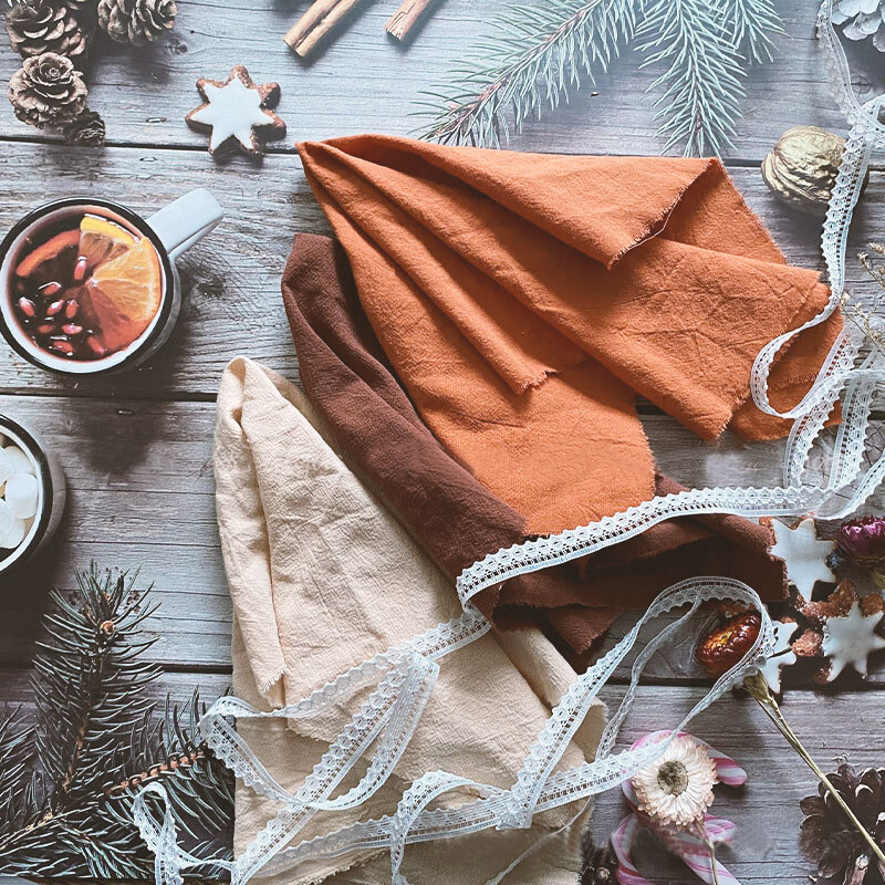Rust Wedding Salveta Pamučna tkanina 43 cm 17 in Rustikalna gaza Hanky Ručnik za čaj Podmetači za blagovanje Posteljina za vjenčanje Lan Dekoracija kućnog stola