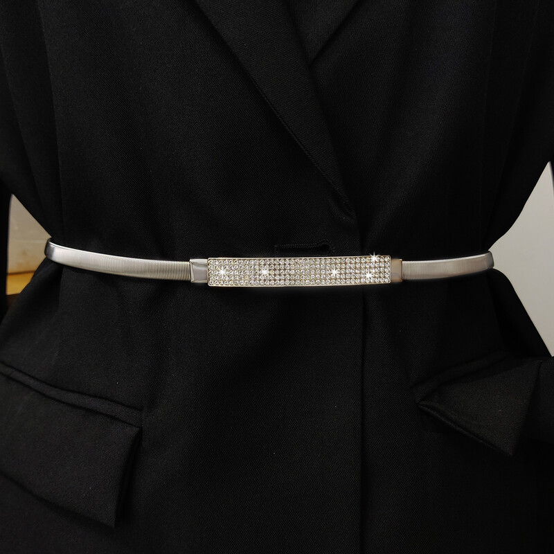 Elastinis auksinis grandinės diržas moteriškas juosmens punk Y2K sidabro metalo kalnų krištolinis diržas moterims Aukštos kokybės prabangus auksinis juosmuo