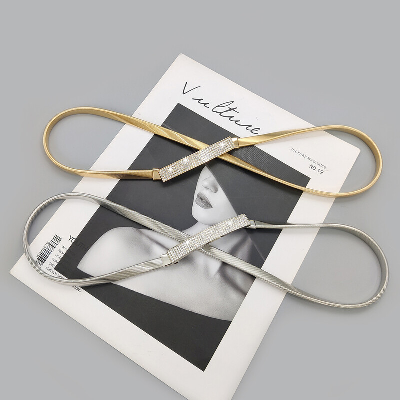 Elastinis auksinis grandinės diržas moteriškas juosmens punk Y2K sidabro metalo kalnų krištolinis diržas moterims Aukštos kokybės prabangus auksinis juosmuo