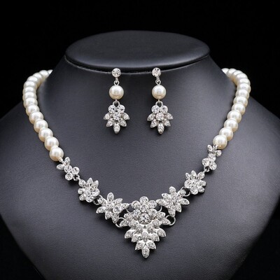 Gyöngy vintage strasszötvözetből koreai stílusú ékszerkészlet menyasszonyi esküvői ékszerkészlet női nyaklánc lógó fülbevaló barkácsolás