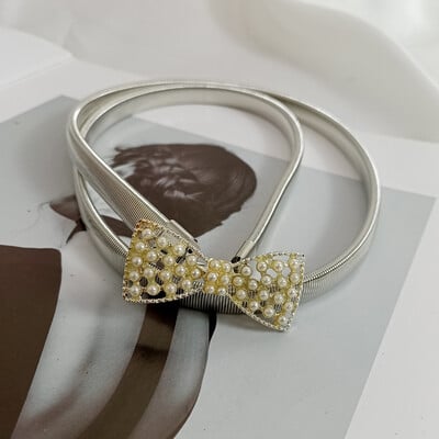 Divat rugalmas arany lánc öv női derék gyöngy berakás ezüst fém övek női kiváló minőségű luxus vékony sztreccs Riem