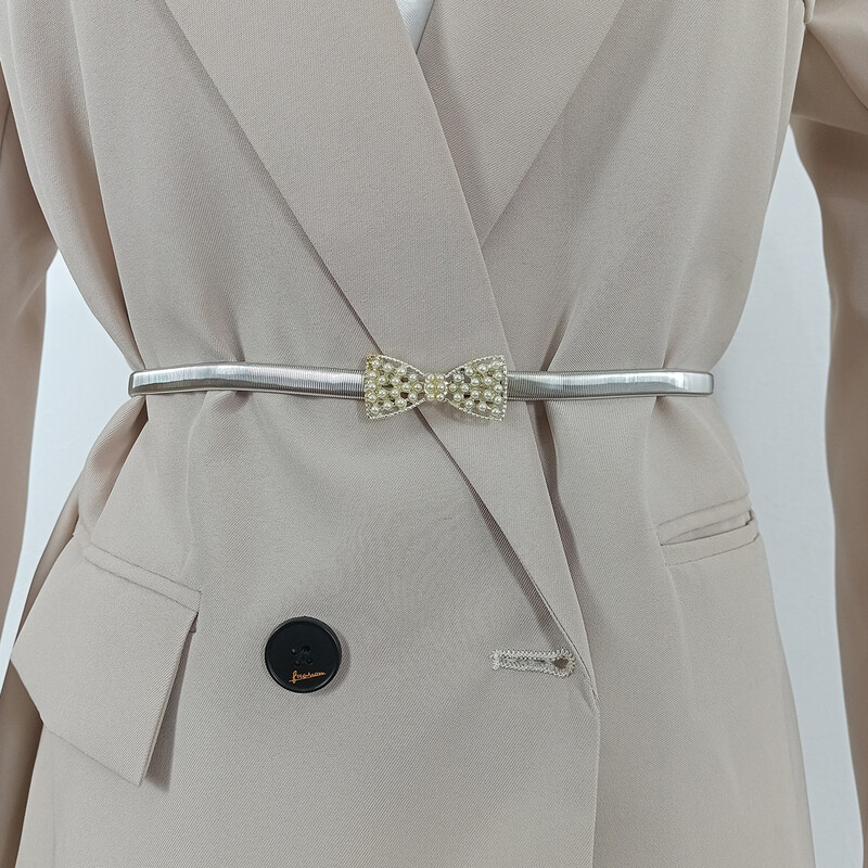 Divat rugalmas arany lánc öv női derék gyöngy berakás ezüst fém övek női kiváló minőségű luxus vékony sztreccs Riem