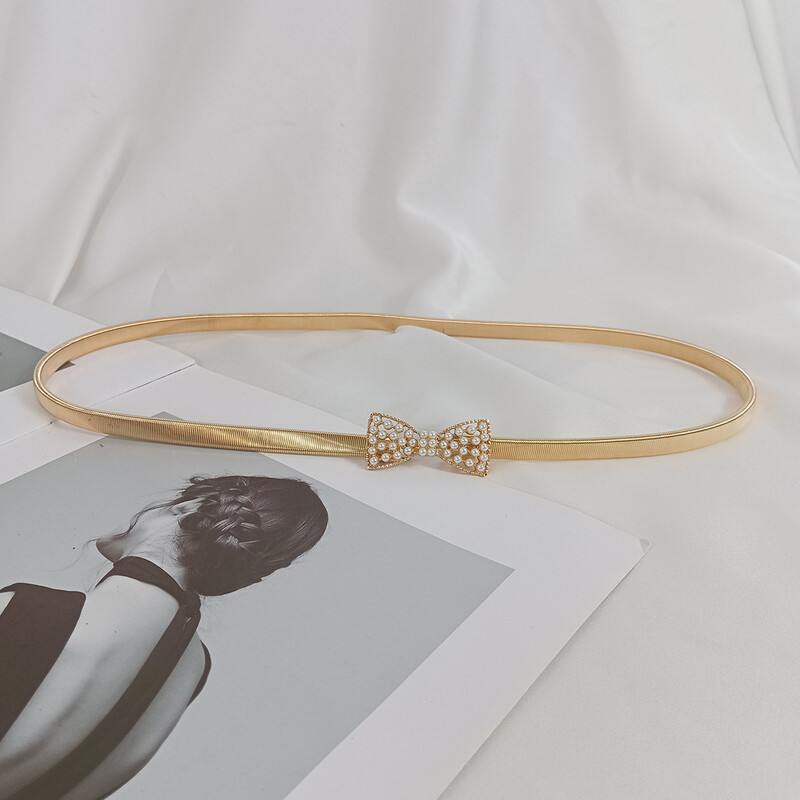 Divat rugalmas arany lánc öv női derék gyöngy berakás ezüst fém övek női kiváló minőségű luxus vékony sztreccs Riem