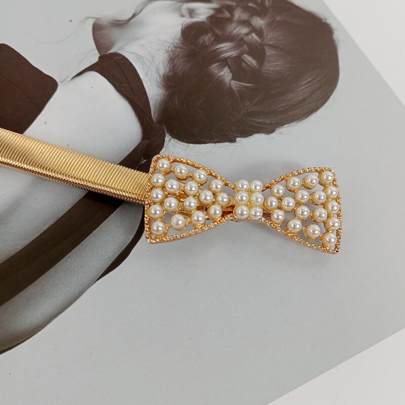 Divat rugalmas arany lánc öv női derék gyöngy berakás ezüst fém övek női kiváló minőségű luxus vékony sztreccs Riem