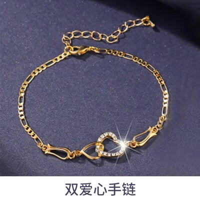 Γυναικείο βραχιόλι σκουλαρίκι κολιέ 3 τεμαχίων σετ ροδακινί καρδιά μπλε κρύσταλλο ζιργκόν Σετ κοσμημάτων Γυναικείο κόσμημα αρραβώνων γάμου