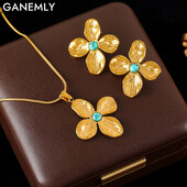 GANEMLY 316L nerūdijančio plieno perdėta gėlių karolių auskarų rinkinys moterims, mergaičių mados vandeniui atsparus papuošalų rinkinys, dovana moteriai