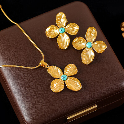 GANEMLY 316L nerūdijančio plieno perdėta gėlių karolių auskarų rinkinys moterims, mergaičių mados vandeniui atsparus papuošalų rinkinys, dovana moteriai