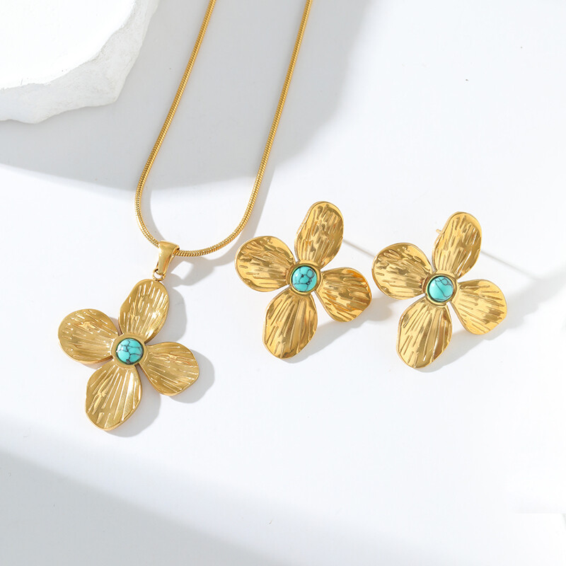 GANEMLY 316L nerūdijančio plieno perdėta gėlių karolių auskarų rinkinys moterims, mergaičių mados vandeniui atsparus papuošalų rinkinys, dovana moteriai