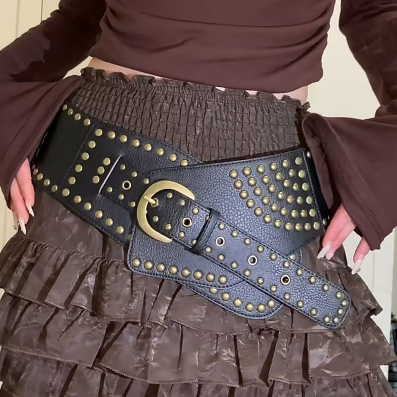 Punkový štýl Asymetrický opasok pre ženy Rivet Široký gotický opasok Estetický PU kožený opasok Streetwear Módny opasok