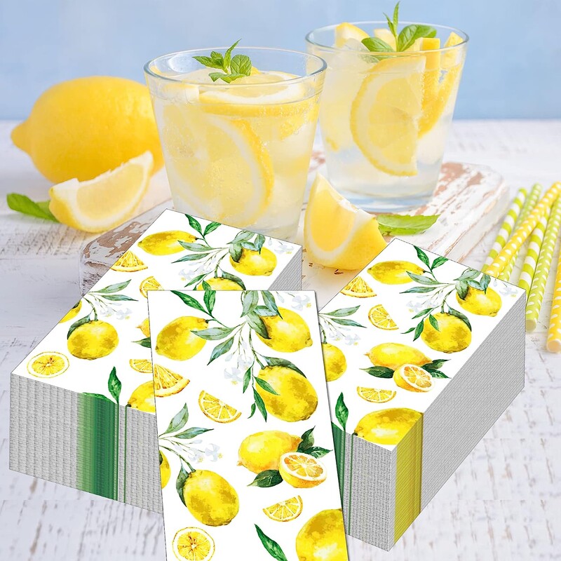 100 vnt. citrininės popierinės servetėlės 2 sluoksnių Havajų vienkartinis svečių kokteilių rankšluostis virtuvės vaisių teminiam vakarėliui, vestuvių valgomojo stalo dekoravimui