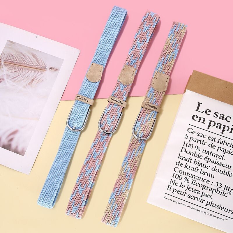 Neperforovaný opasok pre dámske všestranné džínsy, plátený opasok, tkaná elastická pracka s ihlou, študentský opasok Lazy Cloth