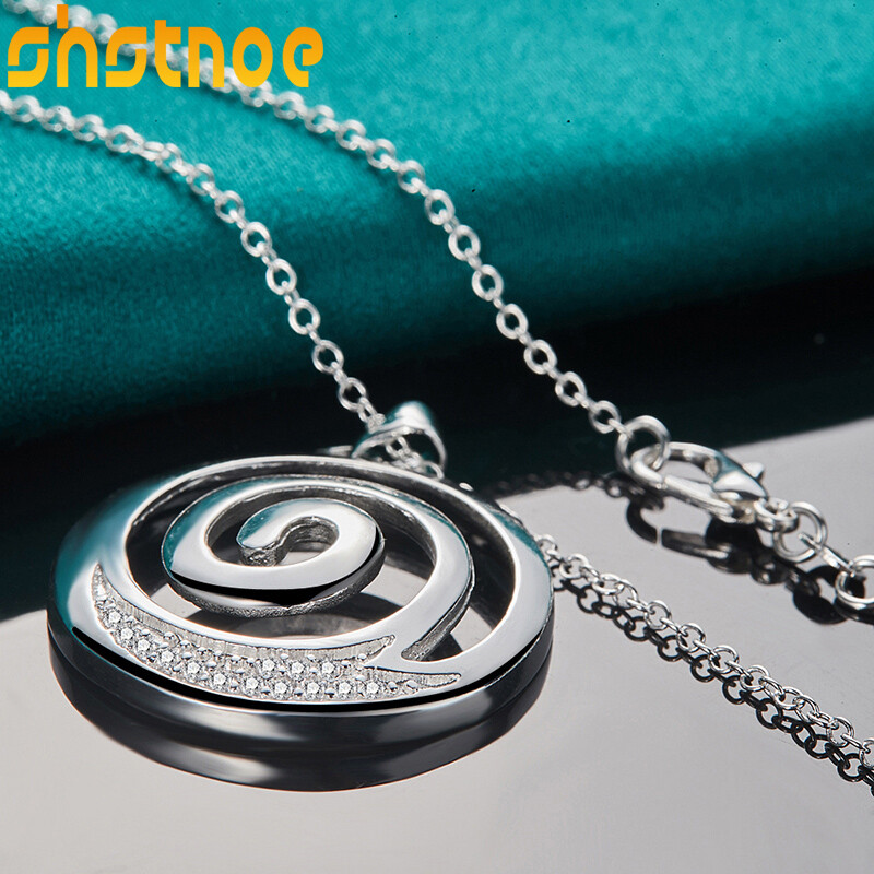 Lanț de argint 925 de 16-30 inci AAA zirconiu rotund colier pandantiv spiralat pentru femei logodna nunta bijuterii farmec