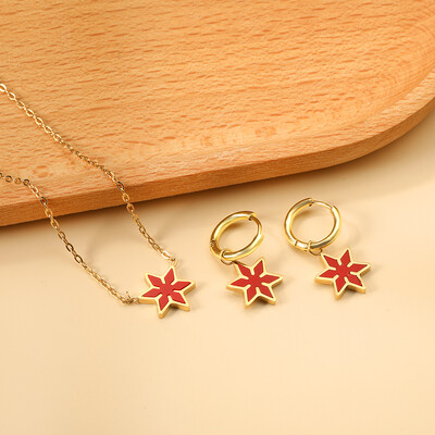 Σετ κοσμημάτων από ανοξείδωτο ατσάλι 2 τεμαχίων για γυναίκες Μοντέρνα επιχρυσωμένα κολιέ και σκουλαρίκια Δώρο γαμήλιας δεξίωσης