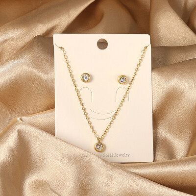 Σετ κοσμημάτων από ανοξείδωτο ατσάλι 2 τεμαχίων για γυναίκες Μοντέρνα επιχρυσωμένα κολιέ και σκουλαρίκια Δώρο γαμήλιας δεξίωσης