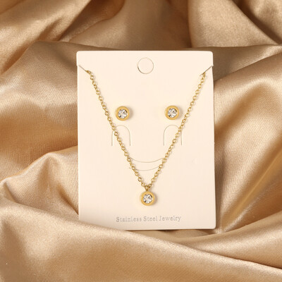 Σετ κοσμημάτων από ανοξείδωτο ατσάλι 2 τεμαχίων για γυναίκες Μοντέρνα επιχρυσωμένα κολιέ και σκουλαρίκια Δώρο γαμήλιας δεξίωσης