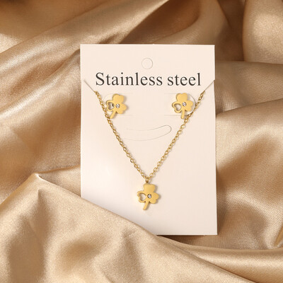 Σετ κοσμημάτων από ανοξείδωτο ατσάλι 2 τεμαχίων για γυναίκες Μοντέρνα επιχρυσωμένα κολιέ και σκουλαρίκια Δώρο γαμήλιας δεξίωσης