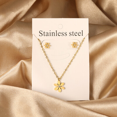 Σετ κοσμημάτων από ανοξείδωτο ατσάλι 2 τεμαχίων για γυναίκες Μοντέρνα επιχρυσωμένα κολιέ και σκουλαρίκια Δώρο γαμήλιας δεξίωσης