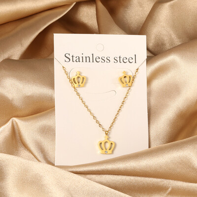 Σετ κοσμημάτων από ανοξείδωτο ατσάλι 2 τεμαχίων για γυναίκες Μοντέρνα επιχρυσωμένα κολιέ και σκουλαρίκια Δώρο γαμήλιας δεξίωσης