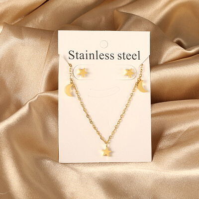 Σετ κοσμημάτων από ανοξείδωτο ατσάλι 2 τεμαχίων για γυναίκες Μοντέρνα επιχρυσωμένα κολιέ και σκουλαρίκια Δώρο γαμήλιας δεξίωσης