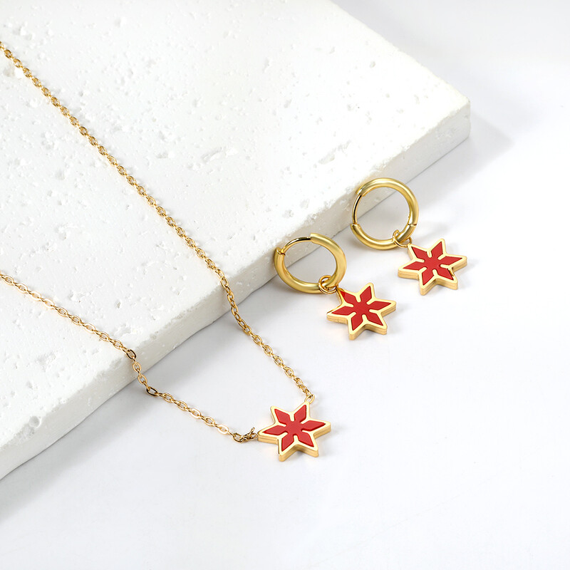 Σετ κοσμημάτων από ανοξείδωτο ατσάλι 2 τεμαχίων για γυναίκες Μοντέρνα επιχρυσωμένα κολιέ και σκουλαρίκια Δώρο γαμήλιας δεξίωσης