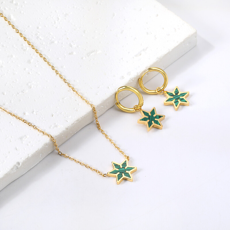 Σετ κοσμημάτων από ανοξείδωτο ατσάλι 2 τεμαχίων για γυναίκες Μοντέρνα επιχρυσωμένα κολιέ και σκουλαρίκια Δώρο γαμήλιας δεξίωσης