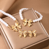 Metalinė grandinėlė Bowknot karoliai Auskarai Apyrankių rinkinys Moterims Perlų imitacijos Papuošalai Klasikiniai Naujo Stiliaus Dovanos MQ470