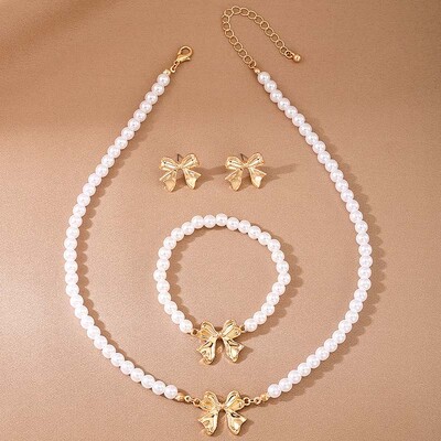 Metalinė grandinėlė Bowknot karoliai Auskarai Apyrankių rinkinys Moterims Perlų imitacijos Papuošalai Klasikiniai Naujo Stiliaus Dovanos MQ470