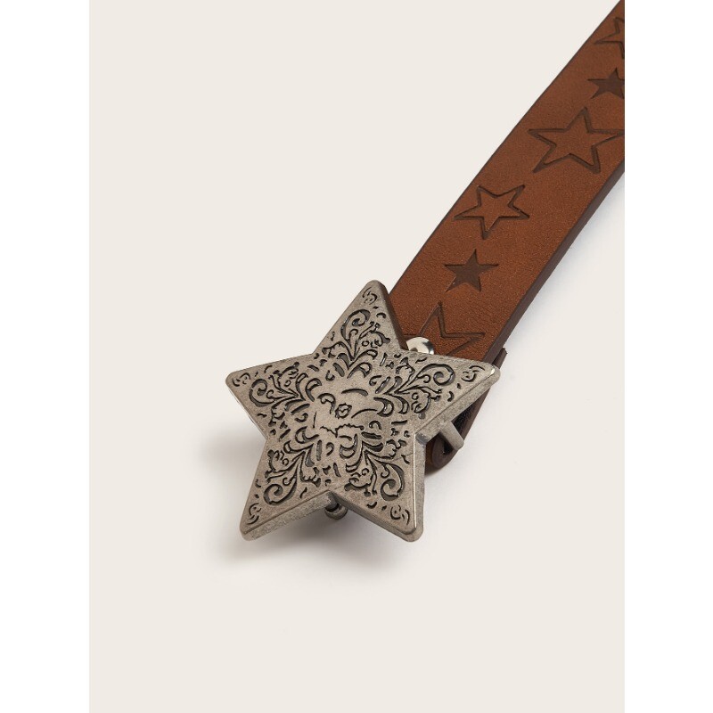 Naujas vyriškas ir moteriškas diržas su metaliniu žvaigždės mygtuku galvute spausdinta oda Universalus dekoratyvinis džinsas Madingas moteriškas diržas