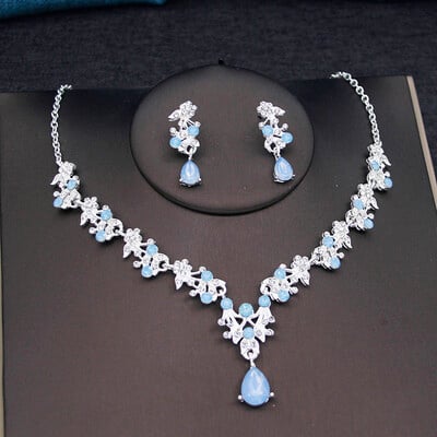 17 culori picătură de apă violet seturi de bijuterii de mireasă pentru femei, petrecere, bal, colier, cercei, accesorii pentru costum de nuntă