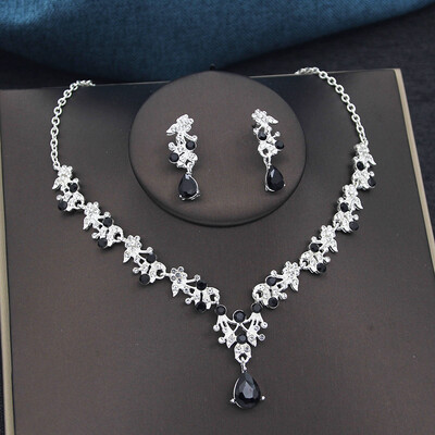 17 culori picătură de apă violet seturi de bijuterii de mireasă pentru femei, petrecere, bal, colier, cercei, accesorii pentru costum de nuntă