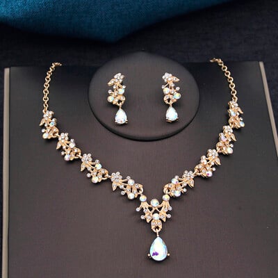 17 culori picătură de apă violet seturi de bijuterii de mireasă pentru femei, petrecere, bal, colier, cercei, accesorii pentru costum de nuntă