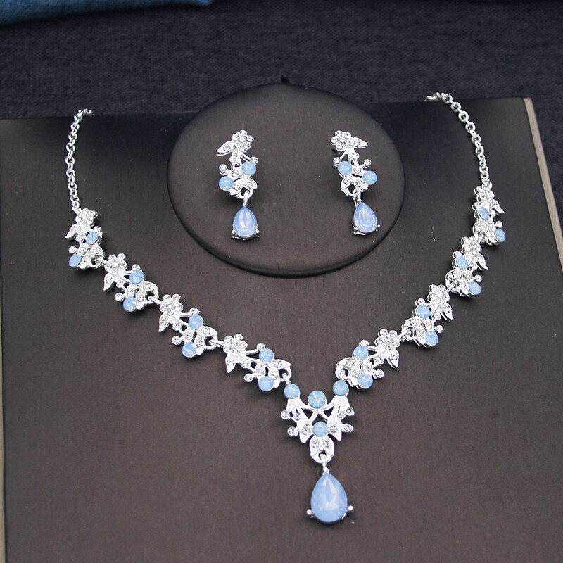 17 culori picătură de apă violet seturi de bijuterii de mireasă pentru femei, petrecere, bal, colier, cercei, accesorii pentru costum de nuntă