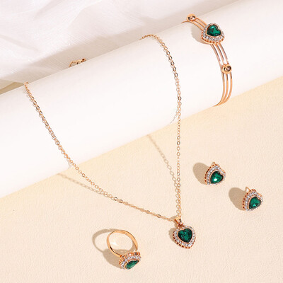 Női Nyakláncok Ékszer Szettek Szerelem Szív Piros Kristály Cirkon Fülbevaló Medálok Gyűrűk Karkötő Esküvői Eljegyzési ékszerek