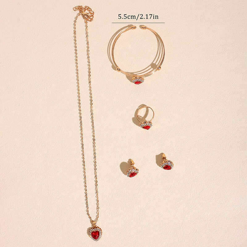 Női Nyakláncok Ékszer Szettek Szerelem Szív Piros Kristály Cirkon Fülbevaló Medálok Gyűrűk Karkötő Esküvői Eljegyzési ékszerek