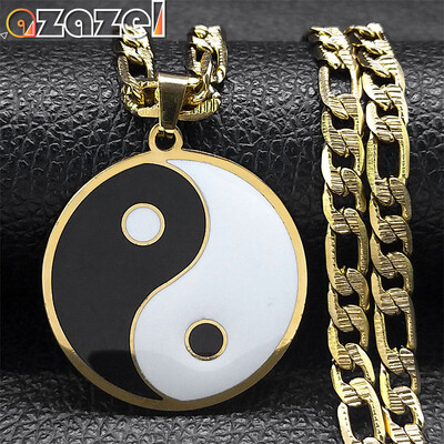 Yin Yang medál nyaklánc férfiaknak rozsdamentes acél arany színű kínai taoizmus Ba Gua Taichi jel nyakláncok ékszerek ajándékok N8476S08