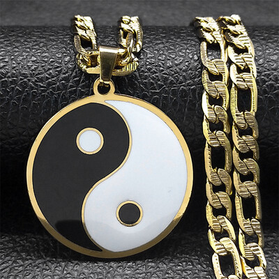 Yin Yang privjesak ogrlica za muškarce od nehrđajućeg čelika zlatne boje kineski taoizam Ba Gua Taichi znak Ogrlice Nakit Pokloni N8476S08