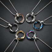 Modna muška ogrlica 3 okrugla prstena Ogrlice s privjescima od nehrđajućeg čelika za žene Srebrni lanac Hiphop Rock Nakit Dodaci