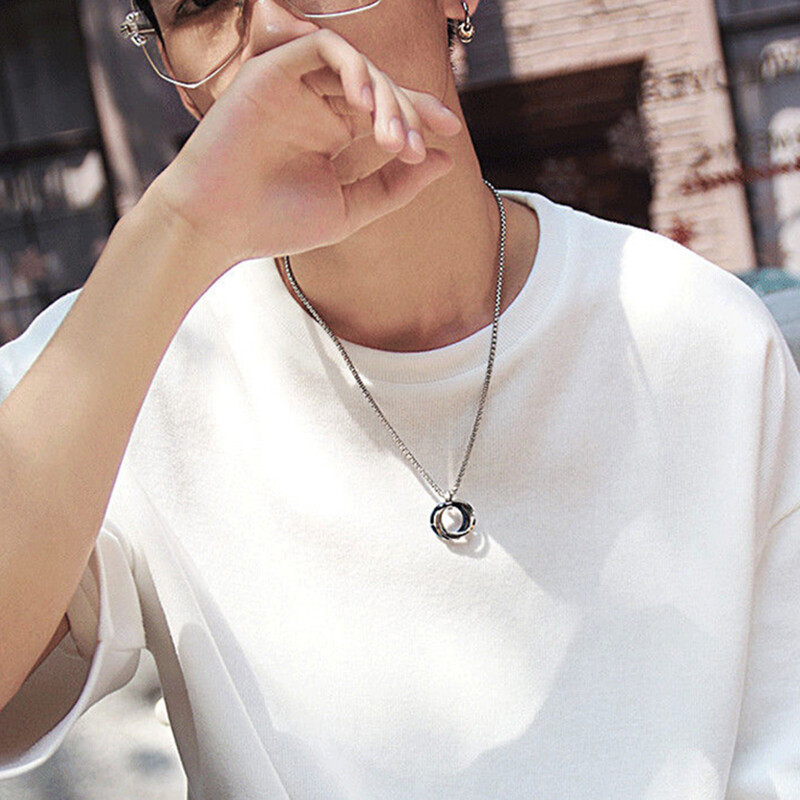 Modna muška ogrlica 3 okrugla prstena Ogrlice s privjescima od nehrđajućeg čelika za žene Srebrni lanac Hiphop Rock Nakit Dodaci