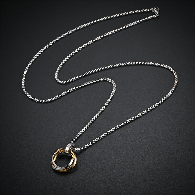 Modna muška ogrlica 3 okrugla prstena Ogrlice s privjescima od nehrđajućeg čelika za žene Srebrni lanac Hiphop Rock Nakit Dodaci
