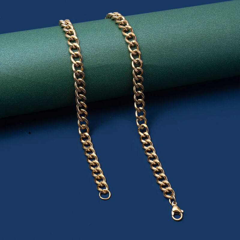 Zelta krāsas Kubas ķēdes nerūsējošā tērauda vīriešu kaklarota Vienkārša pamata ķēdes kaklarota sievietēm Hip Hop Rotaslietas Moderni aksesuāri