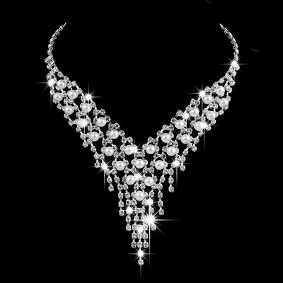 Modes līgavu kāzu juvelierizstrādājumu komplekts Pērle Rhinestone Kaklarota Auskari Dzimšanas dienas Juvelierizstrādājumi Sieviešu ballīšu aksesuāri