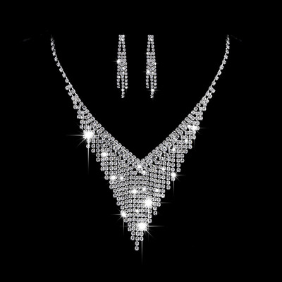 Modes līgavu kāzu juvelierizstrādājumu komplekts Pērle Rhinestone Kaklarota Auskari Dzimšanas dienas Juvelierizstrādājumi Sieviešu ballīšu aksesuāri