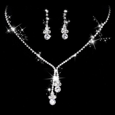 Modes līgavu kāzu juvelierizstrādājumu komplekts Pērle Rhinestone Kaklarota Auskari Dzimšanas dienas Juvelierizstrādājumi Sieviešu ballīšu aksesuāri