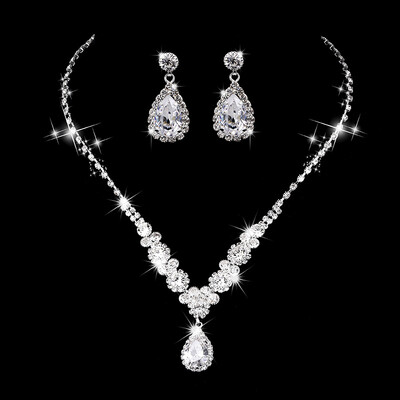 Modes līgavu kāzu juvelierizstrādājumu komplekts Pērle Rhinestone Kaklarota Auskari Dzimšanas dienas Juvelierizstrādājumi Sieviešu ballīšu aksesuāri