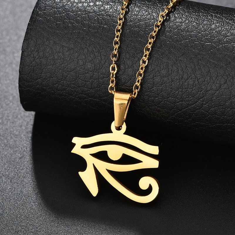 Неръждаема стомана Окото на Хор с висулка Колие Древен Египет Серия Ra Eye Choker за жени Мъж Баща Подарък за рожден ден