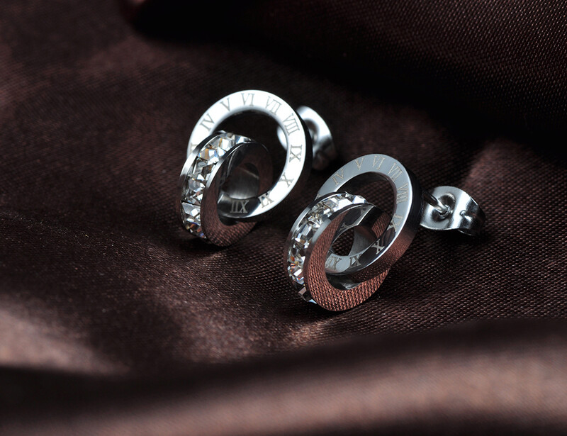 ZooMango Mosaic CZ Crystal dvigubo apskritimo pakabukas karoliai ir auskarai iš nerūdijančio plieno vestuvių papuošalų rinkiniai moterims ZSE002